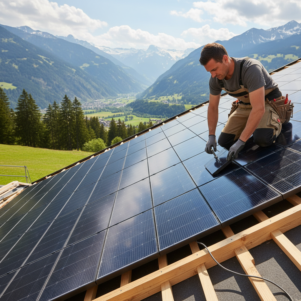 Solarpanels auf Einfamilienhaus in der Schweiz
